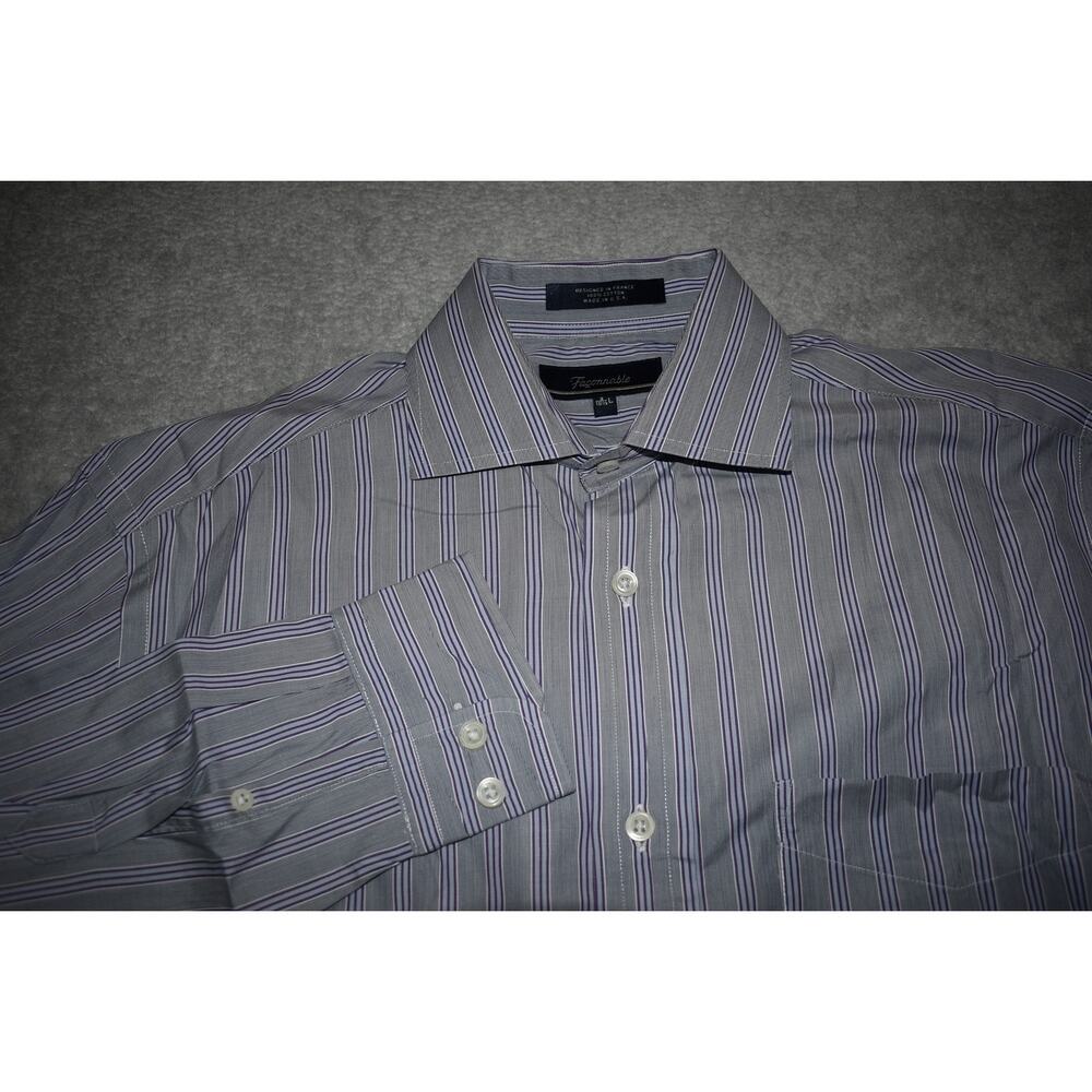 Faconnable Gray with Purple Blue Stripe Button-Down Shirt